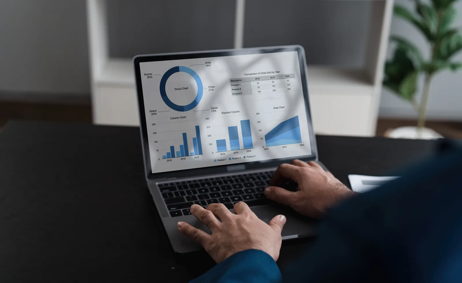 Person reviewing data charts on a laptop